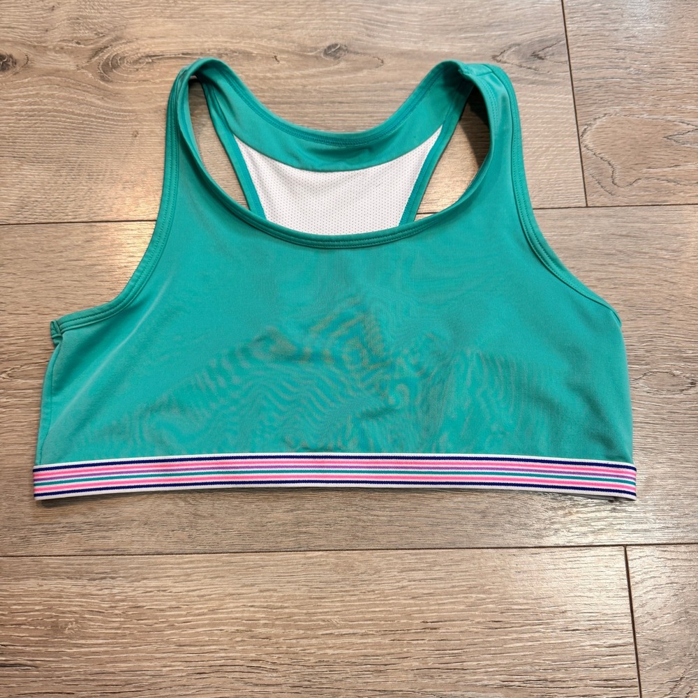 Hanes XLarge XL Green Striped Racerback Sports‎ Bra Workout Gym Activewear